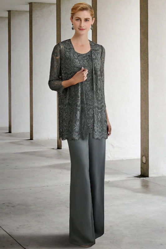 Lace Mother of the Bride Pant Suit | Chiffon 3 Piece Mother of the Bride Dresses