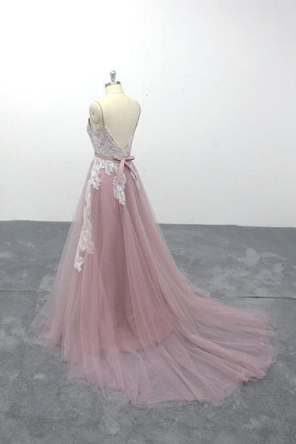 Lace Tulle Spaghetti Strap A-line Wedding Dress