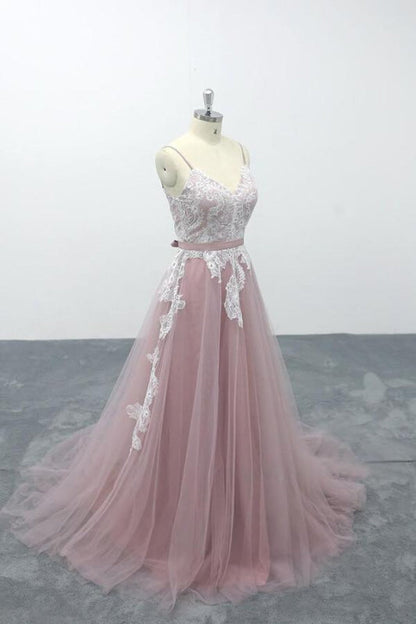 Lace Tulle Spaghetti Strap A-line Wedding Dress