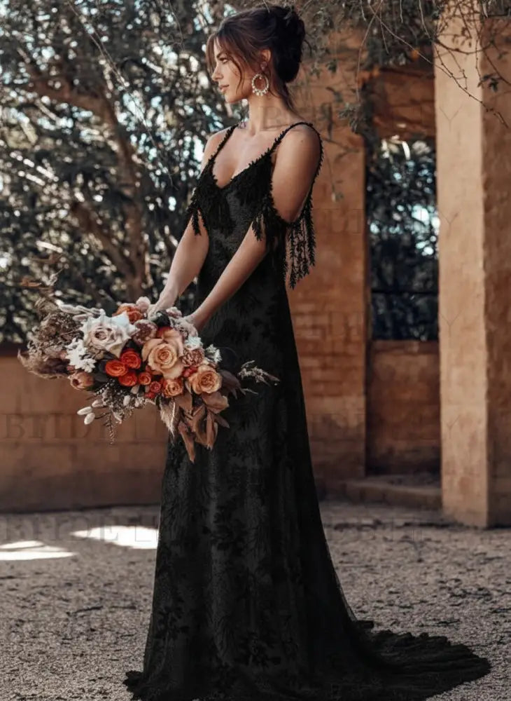 Lace Wedding Dress With Train Ivory A-Line Sleeveless V-Neck Backless Bridal Gowns