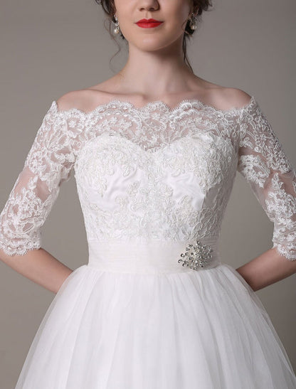 Exclusive Lace Wedding Dresses Short Off The Shoulder A Line Knee Length Rhinestone Bridal Dress