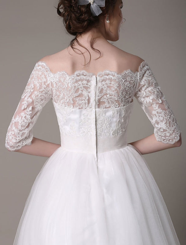 Exclusive Lace Wedding Dresses Short Off The Shoulder A Line Knee Length Rhinestone Bridal Dress