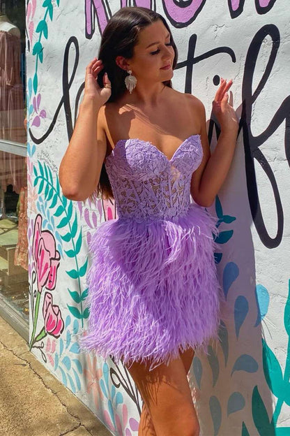 Black Feathers Strapless Short Homecoming Dress