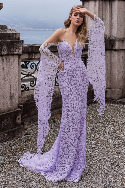 Lace Wedding Dress Mermaid Wedding Dress V Neck Long Sleeve Sexy Bridal Dresses