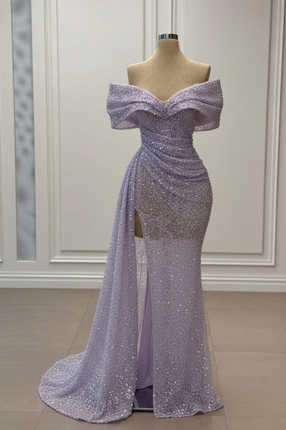 Off-the-Shoulder White Sequined Mermaid Wedding Dress