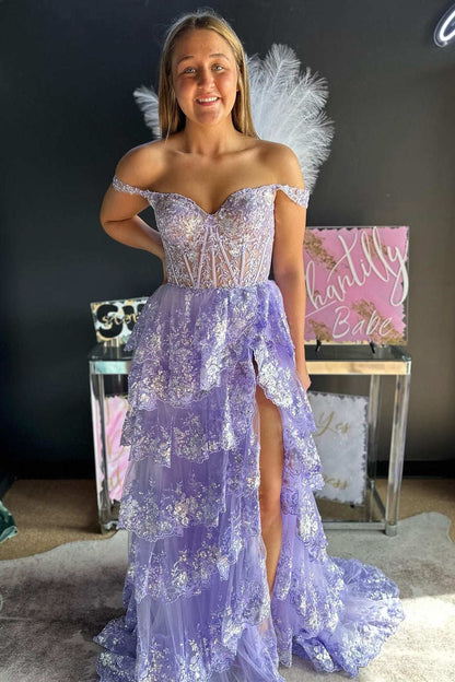 Light Blue Corset Lace Tiered Tulle Long Formal Dress
