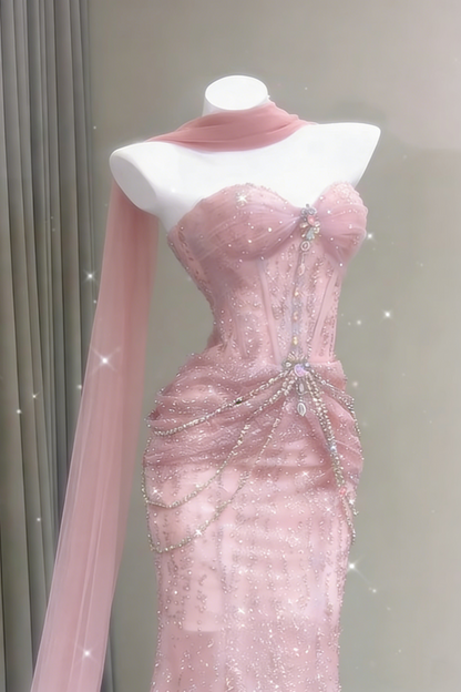 Shiny Prom Dress Sweetheart Pleated Tulle Mermaid Prom Gown Evening Dress Party Dress HZ0319