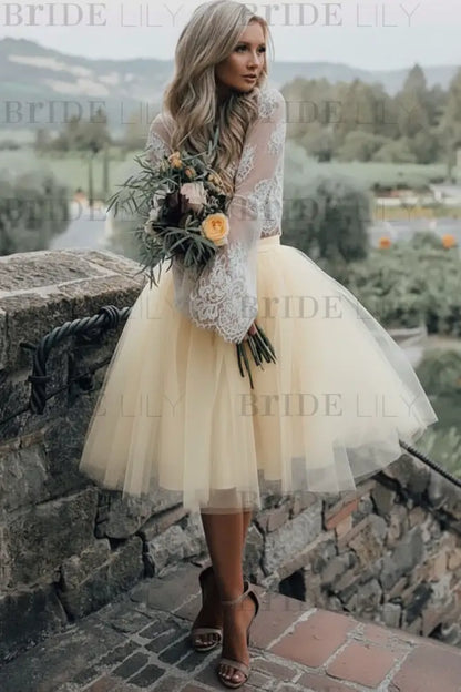 Blue Simple Wedding Dress A Line Designed Neckline Lace Tulle Bridal Gowns