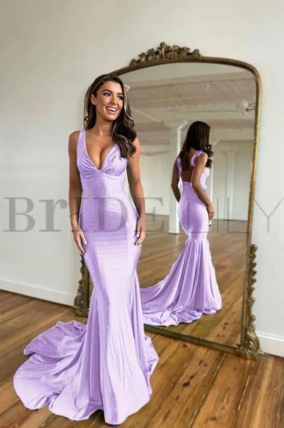 Green Prom Dress Mermaid V Neck Long Evening Dress with Beadings