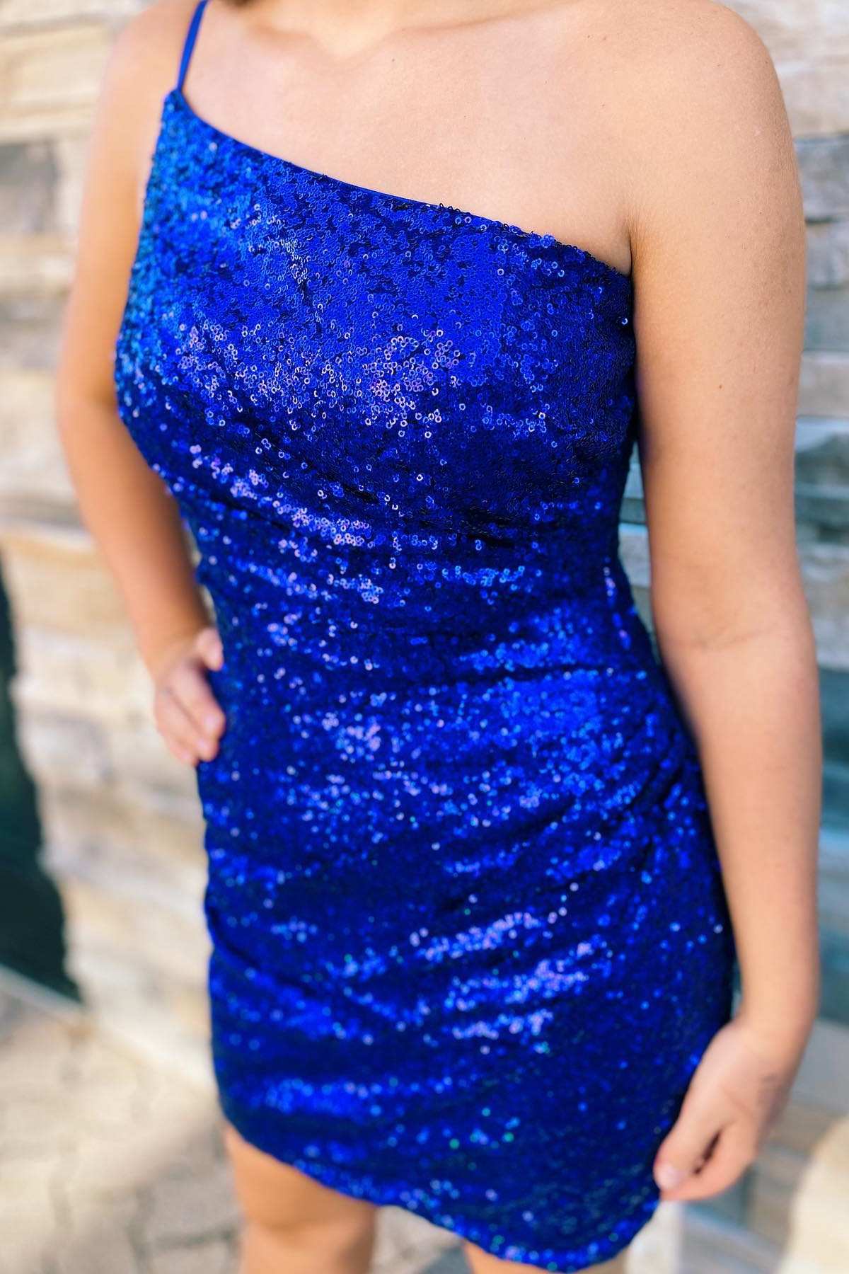 Black Sequin One-Shoulder Backless Tight Mini Dress