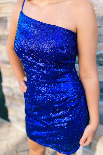 Black Sequin One-Shoulder Backless Tight Mini Dress