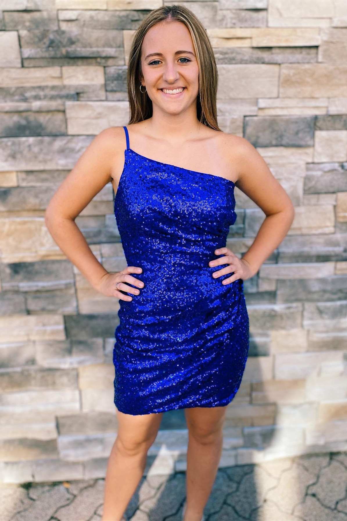 Black Sequin One-Shoulder Backless Tight Mini Dress