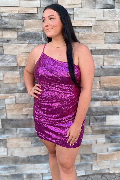 Black Sequin One-Shoulder Backless Tight Mini Dress