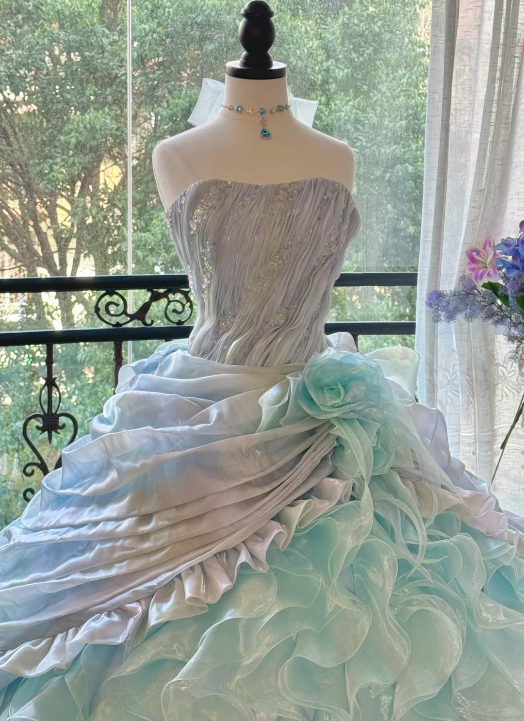 Girlhomeshops-Blue Gorgeous Elegant Shiny Long Tulle Quinceanera Dresses Prom Dress Graduation Dress gh5002