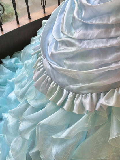 Girlhomeshops-Blue Gorgeous Elegant Shiny Long Tulle Quinceanera Dresses Prom Dress Graduation Dress gh5002