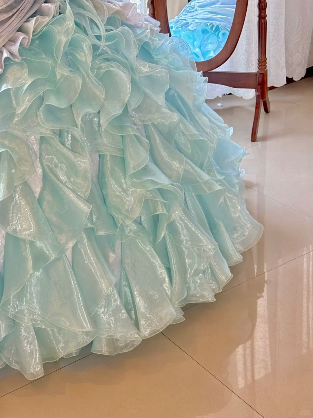Girlhomeshops-Blue Gorgeous Elegant Shiny Long Tulle Quinceanera Dresses Prom Dress Graduation Dress gh5002