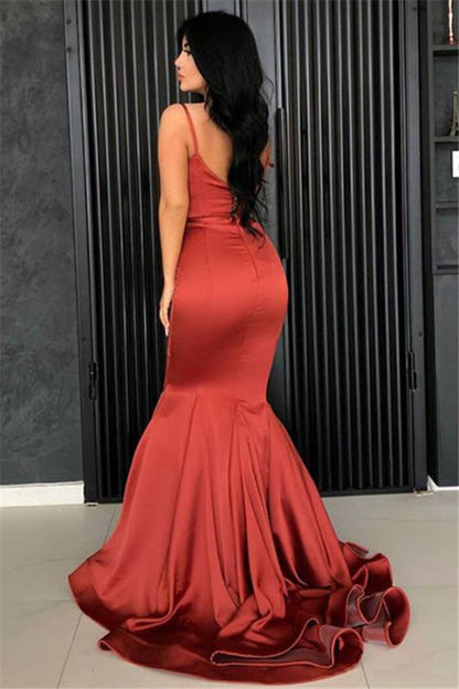 Spaghetti Straps Mermaid Prom Dress Long Burnt Orange