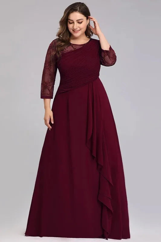 Long Sleeve Plus Size Prom Dress With Lace Long Chiffon Evening Gowns