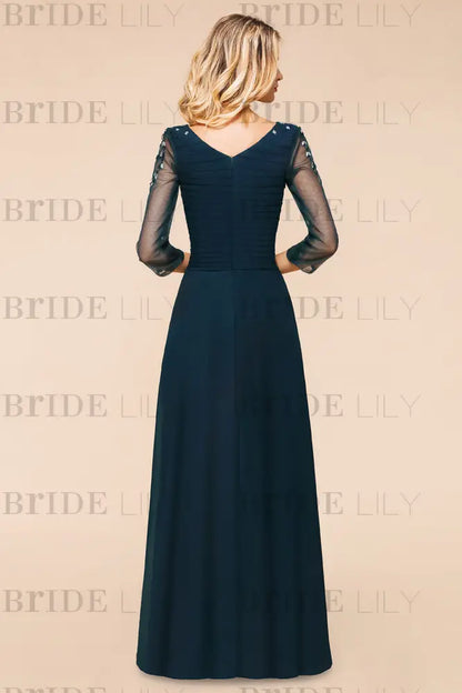 Long Sleeves Aline Bridesmaid Dress Ruffle Chiffon Beadings Wedding Guest Dress