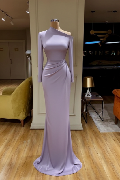 Long Sleeves Mermaid Prom Dress Satin Evening Dress White