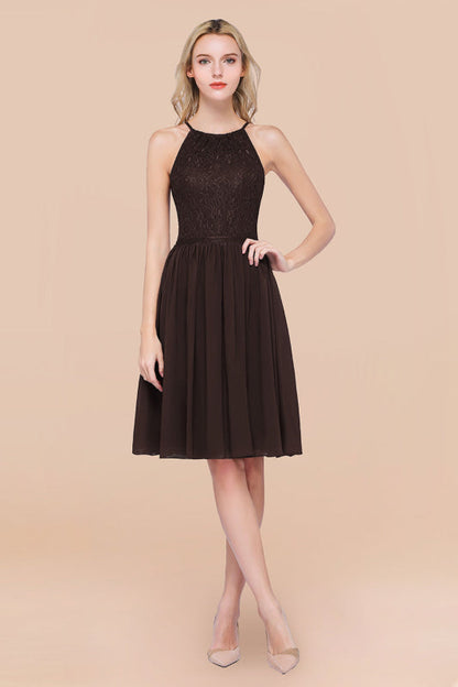 Lovely Floral Lace Halter Short Bridesmaid Dress