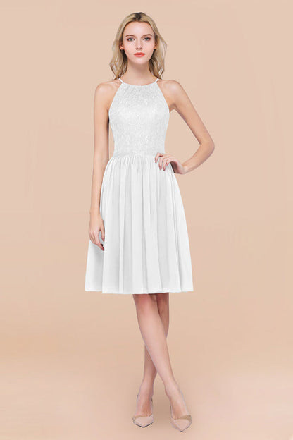 Lovely Floral Lace Halter Short Bridesmaid Dress