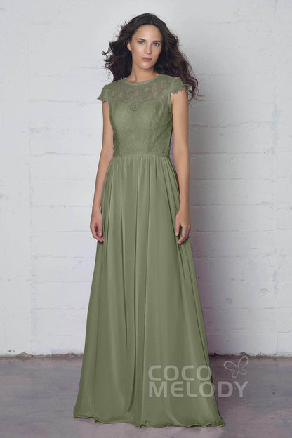 Sheath-Column Floor Length Lace and Chiffon Dress LOZF1503E