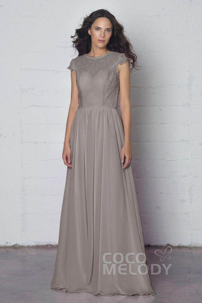 Sheath-Column Floor Length Lace and Chiffon Dress LOZF1503E