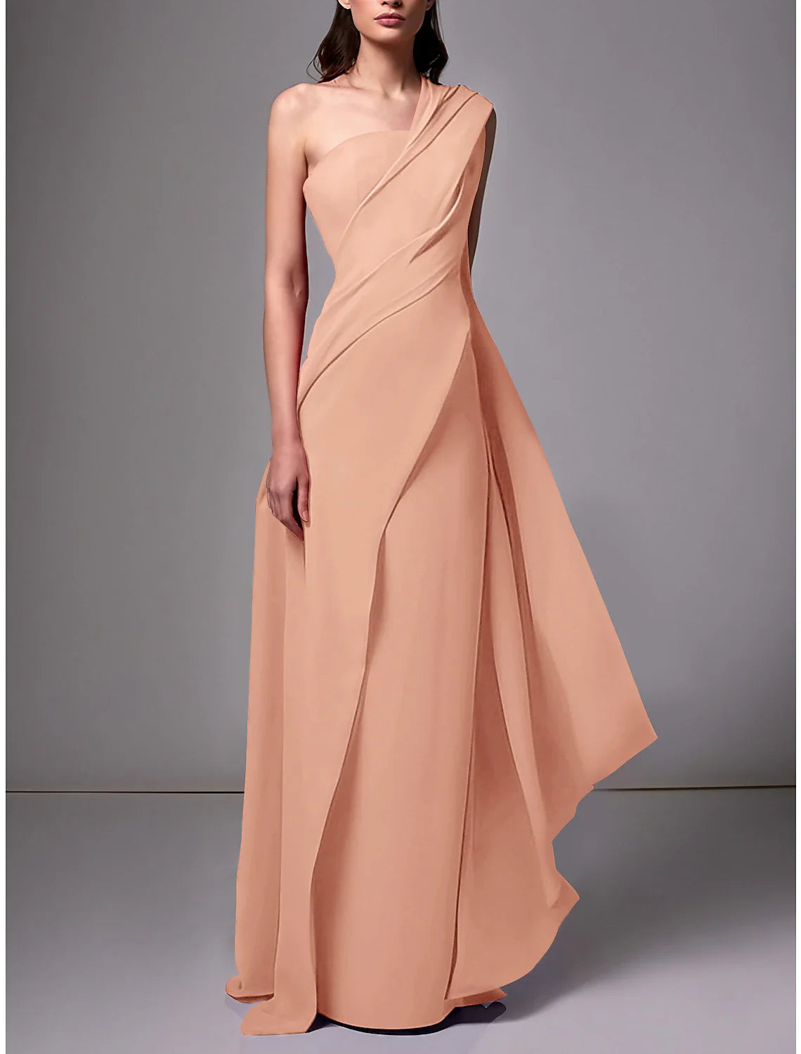 Sheath Evening Gown Red Green Dress Elegant Dress Formal Sweep / Brush Train Sleeveless One Shoulder Chiffon with Pleats Ruched