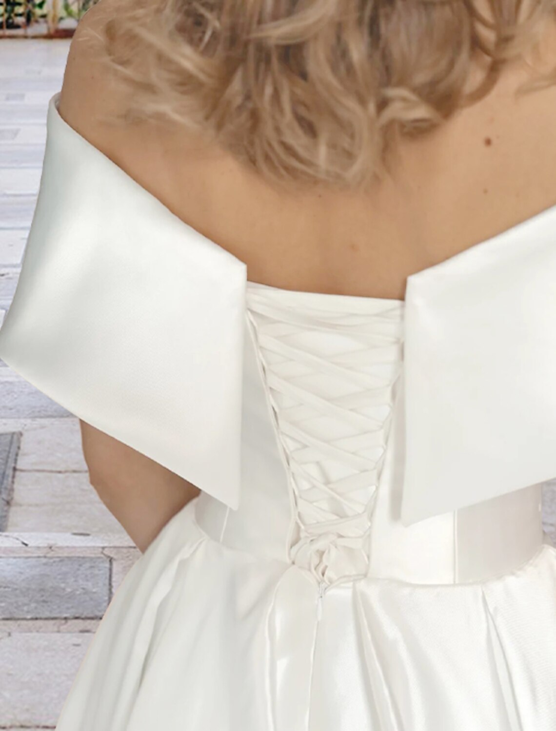 Reception Little White Dresses Wedding Dresses A-Line Off Shoulder Cap Sleeve Tea Length Satin Bridal Gowns With Pleats Ruched