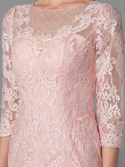 Two Piece Sheath / Column Mother of the Bride Dress Church Sparkle & Shine Jewel Neck Knee Length Chiffon Lace 3/4 Length Sleeve Jacket Dresses with Beading