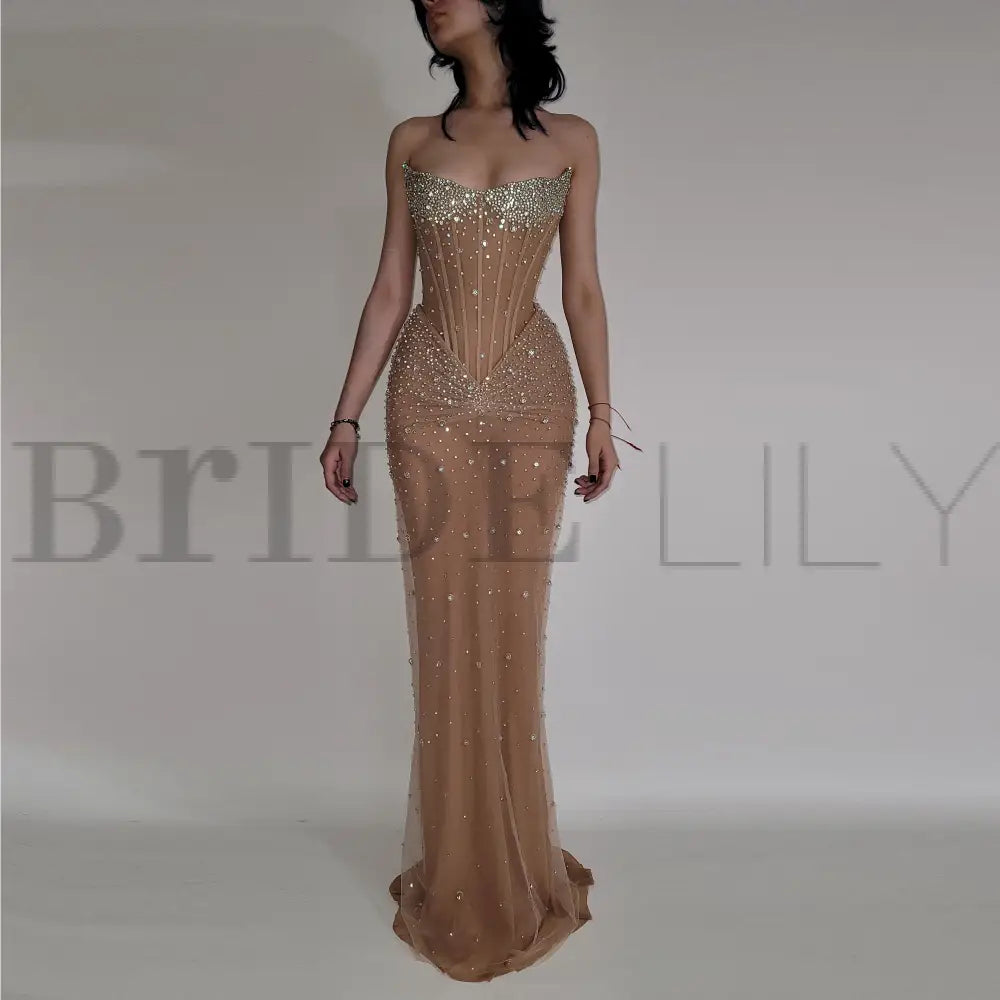 Luxurious Mermaid Crystal Beaded Embroidered Corset Prom Dress