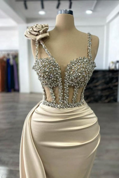 Luxury Glitter Rinstones Mermaid Prom Dresses Sleeveless with Sweep Train