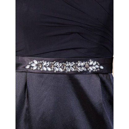 Sheath / Column Mother of the Bride Dress Queen Anne Floor Length Chiffon Stretch Satin Long Sleeve with Sash / Ribbon Beading Side