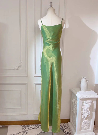Lovely Green Straps Long Formal Dress, Green Satin Party Dress Evening Dress HZ1024