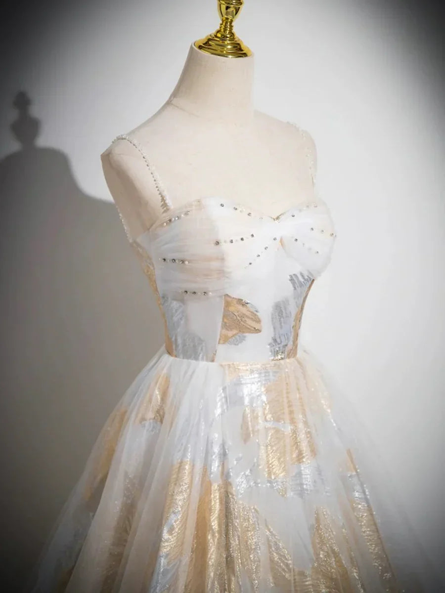 Beautiful Spaghetti Strap Floor Length Prom Dress, A-Line Floral Pattern Evening Party Dress HZ1024