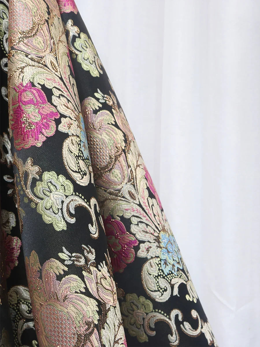 Black Floral Floor Length Prom Dress, A-Line Black Evening Dress HZ1024