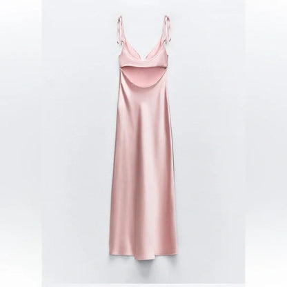 Vintage Sheath Spaghetti Straps Pink Satin Evening Dress Prom Dresses Long Birthday Outfits HZ1024