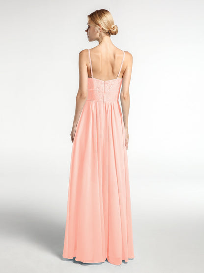 Spaghetti Straps Chiffon and Lace Dresses-Coral