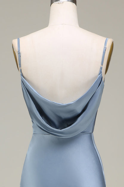 Cowl Neck and Back Maxi Dress in Dusty Blue