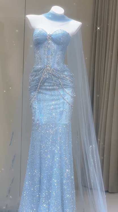 Shiny Prom Dress Sweetheart Pleated Tulle Mermaid Prom Gown Evening Dress Party Dress HZ0319