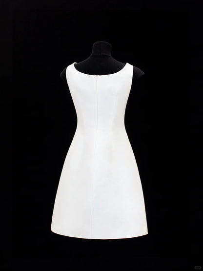 Girlhomeshops-White exquisite and elegant fairy girl short satin homecoming dress birthday dress gh5373