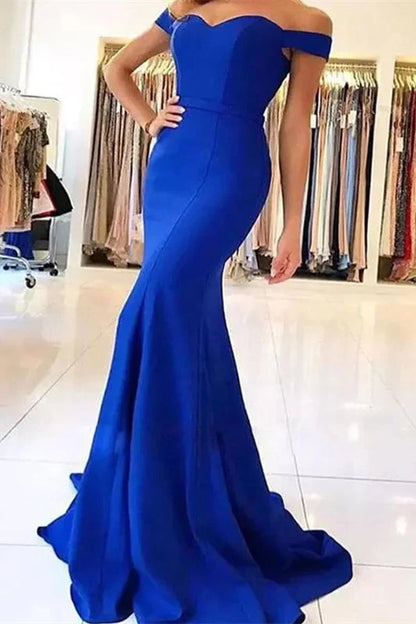 Modern Off-the-Shoulder Royal Blue Mermaid Evening Dress