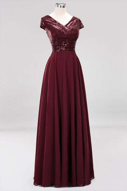 Modest Sequins Aline Chiffon Bridesmaid Dress Burgundy