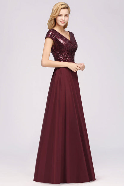 Modest Sequins Aline Chiffon Bridesmaid Dress Burgundy