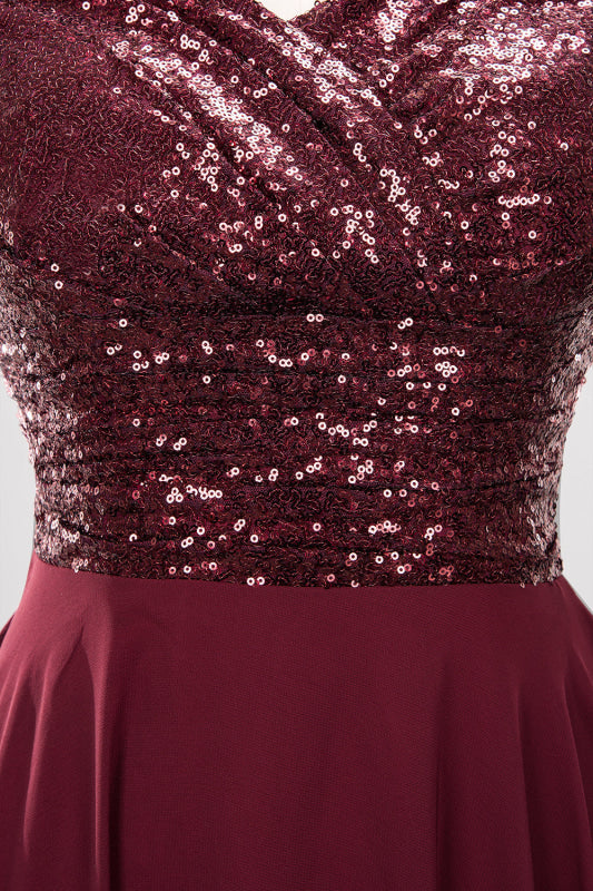 Modest Sequins Aline Chiffon Bridesmaid Dress Burgundy