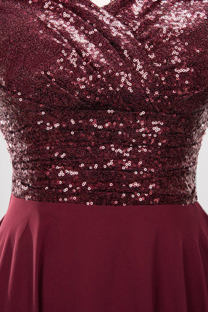 Modest Sequins Aline Chiffon Bridesmaid Dress Burgundy