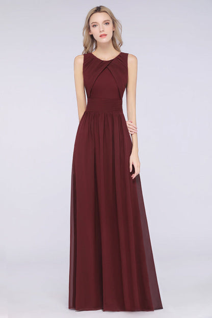 Modest Sleeveless Burgundy Bridesmaid Dresses with Ruffles