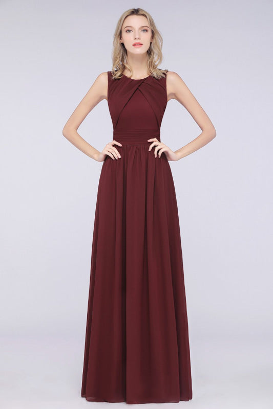 Modest Sleeveless Burgundy Bridesmaid Dresses with Ruffles