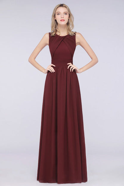 Modest Sleeveless Burgundy Bridesmaid Dresses with Ruffles